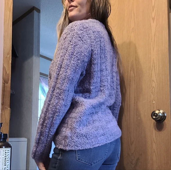 Alps Fuzzy Knit Cardigan Sweater Large Periwinkle Purple Cozy Chunky Wool Blend - Picture 3 of 10